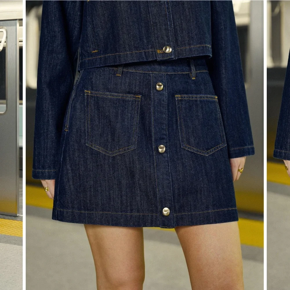 👖🚙👥Dark Blue Button-Front Denim Mini Skirt